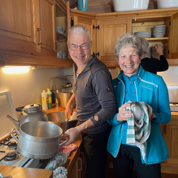 Washing up duty is part of hut life!
