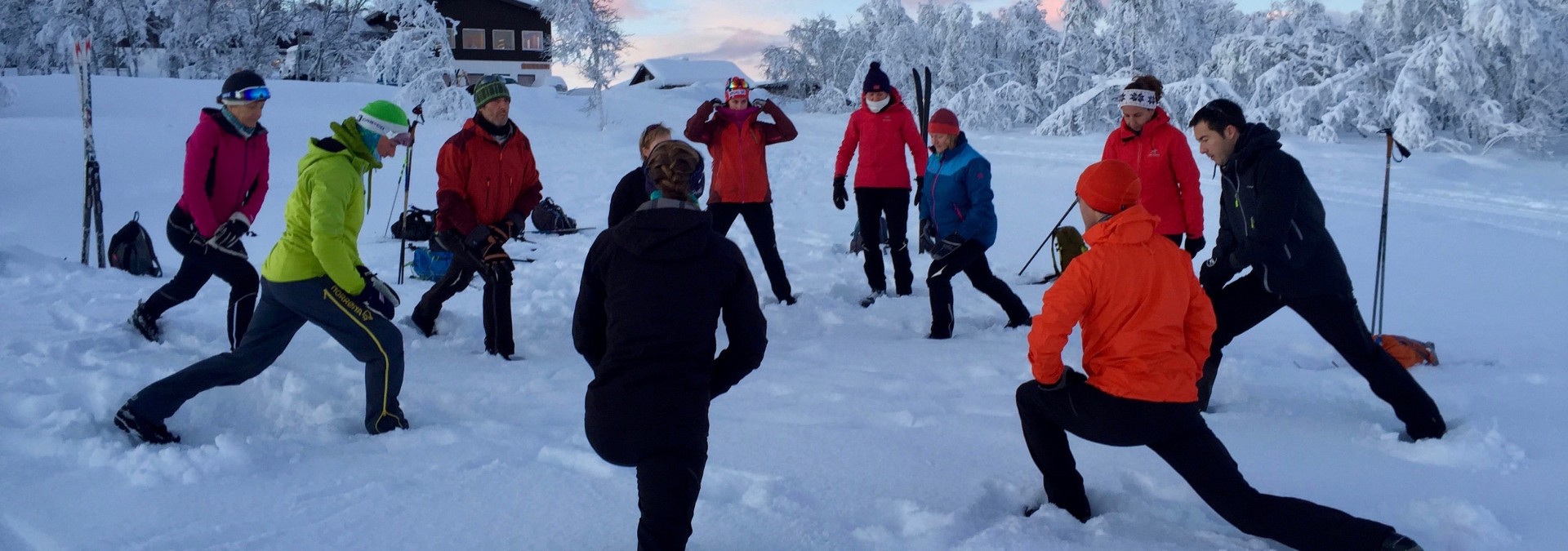 Morning warm up exercises to get those muscles moving. A vital part of preparing for your day on skis. 