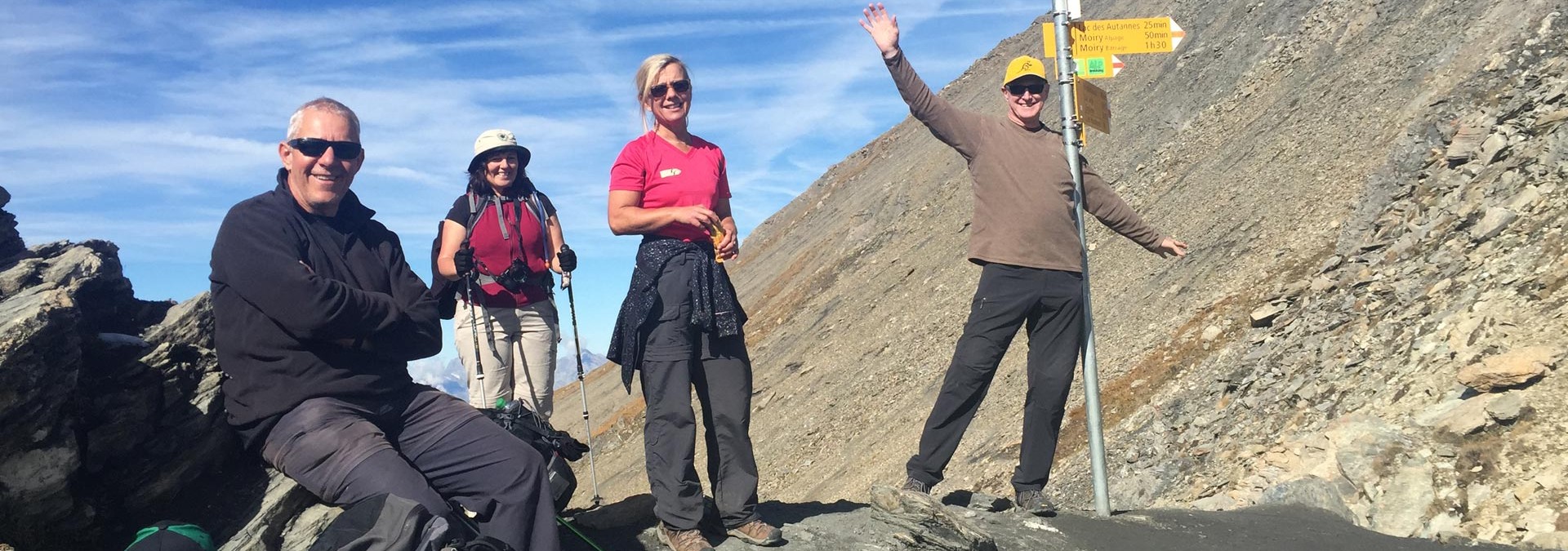 Classic Haute Route - The group catch their breath at the top of the Col Torrent Col de Torrent (2912m - Day 8)